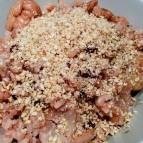 Whole rice with azuki beans and chesnuts